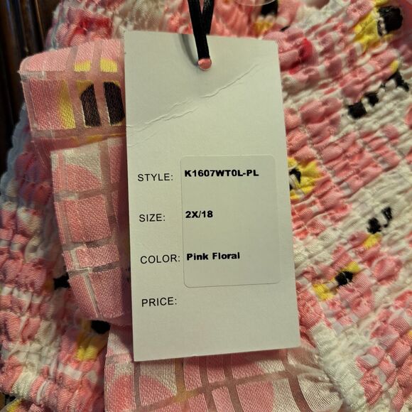 Unique Vintage Plus Size Smocked Cropped Strappy Tube Top Pink White 2X/18 NWT - Picture 7 of 9